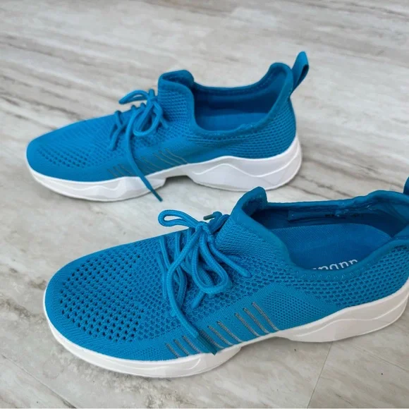 Blue and White Sneakers with Mesh Upper and Lace-Up Design NWOT - Picture 8 of 12